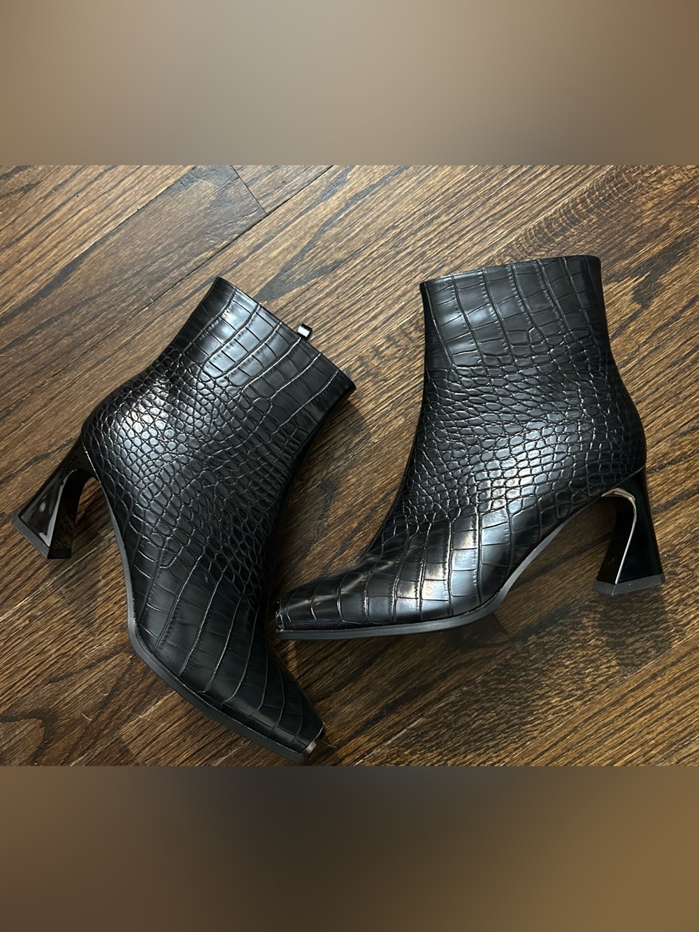 Ninety Union Black Croc Embossed Ankle Boots Size 8 Square Toe